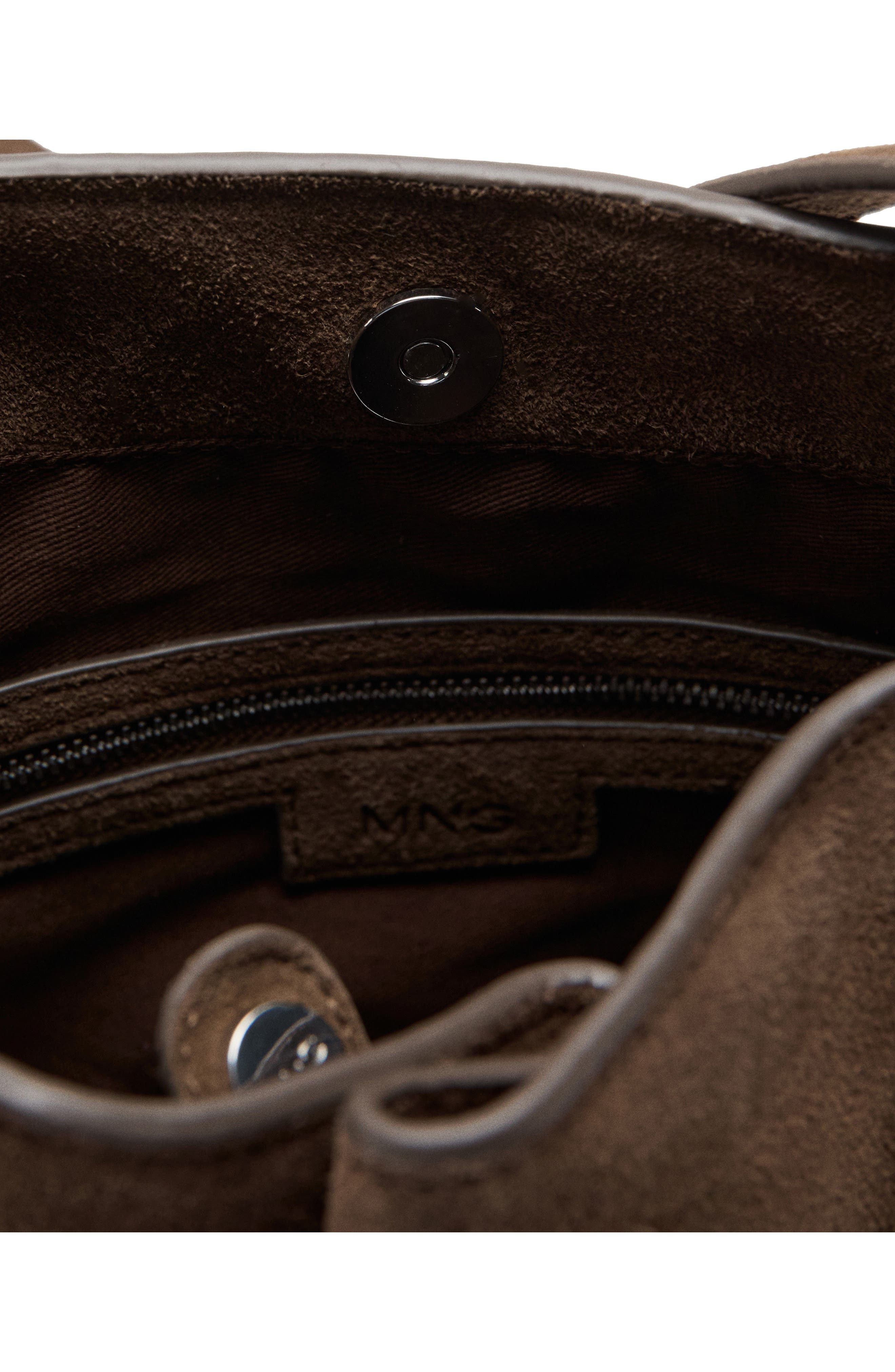 MANGO Suede Buckle Bucket Bag, Alternate, color, 