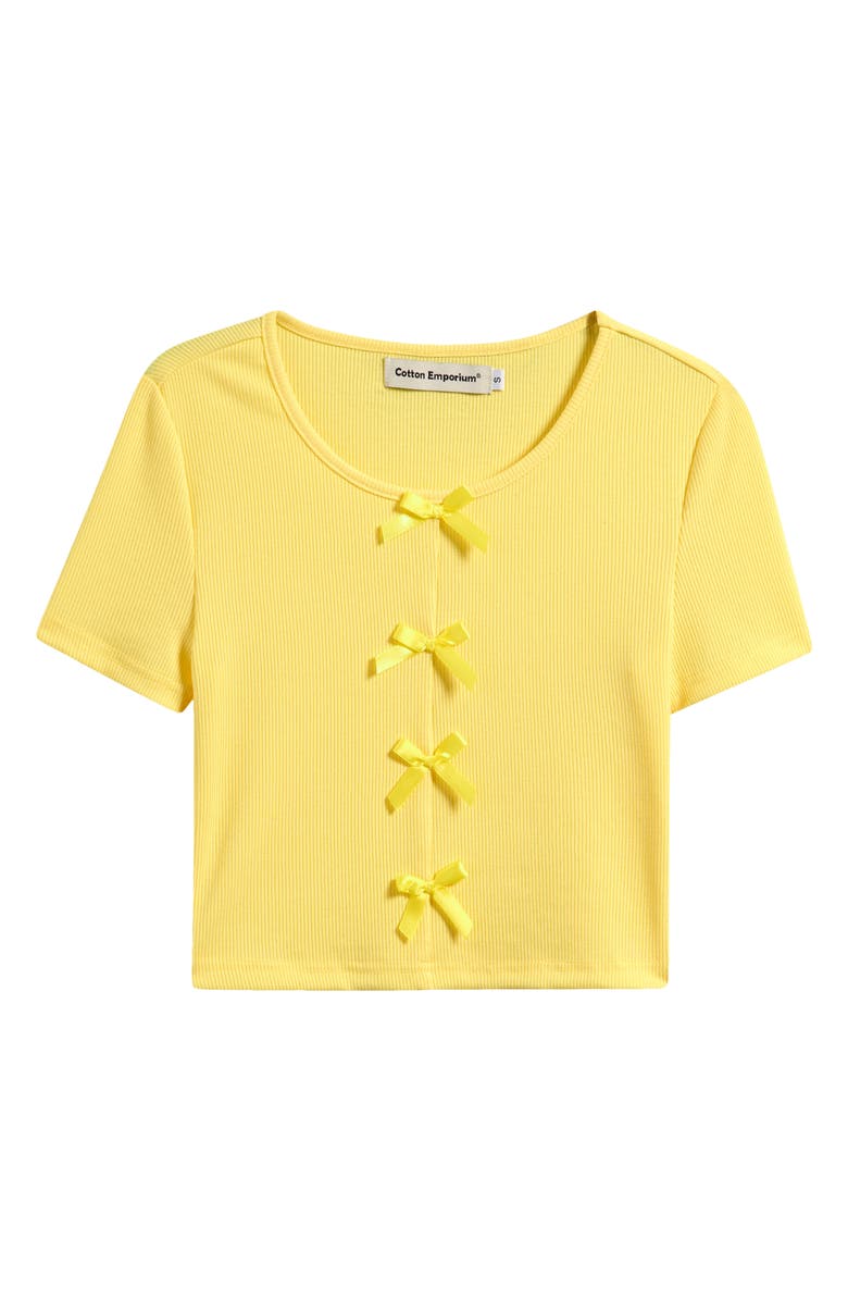 Cotton Emporium Kids' Bow Accent Rib T-Shirt, Main, color, Yellow