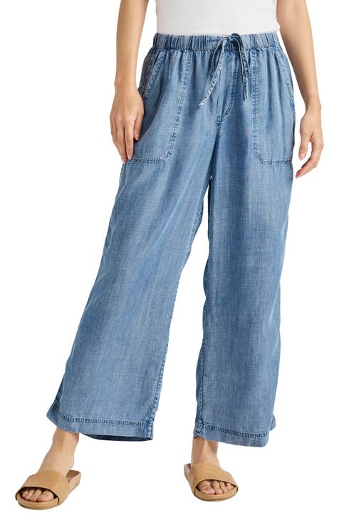 Chambray wide leg cropped pants hotsell