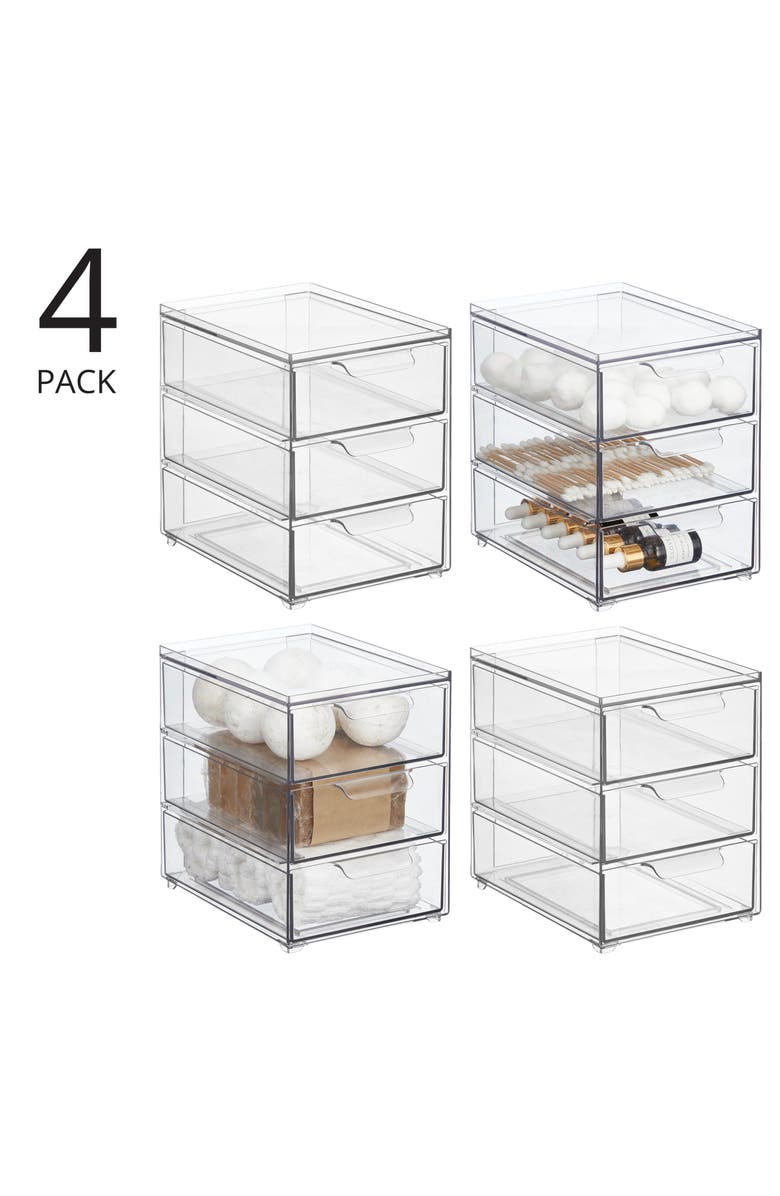 mDesign Plastic 3 Drawer Stackable Organizer for Bathroom Storage, 4 Pack, Alternate, color, 
