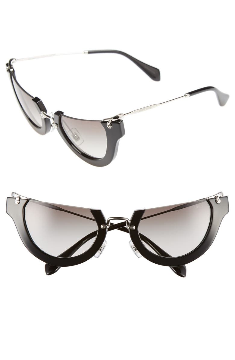 Miu Miu 'Noir' 52mm Semi-Rimless Cat-Eye Sunglasses, Main, color,
