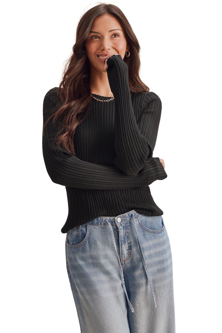 Georgie Pointelle Sweater, Alternate, color, BLACK
