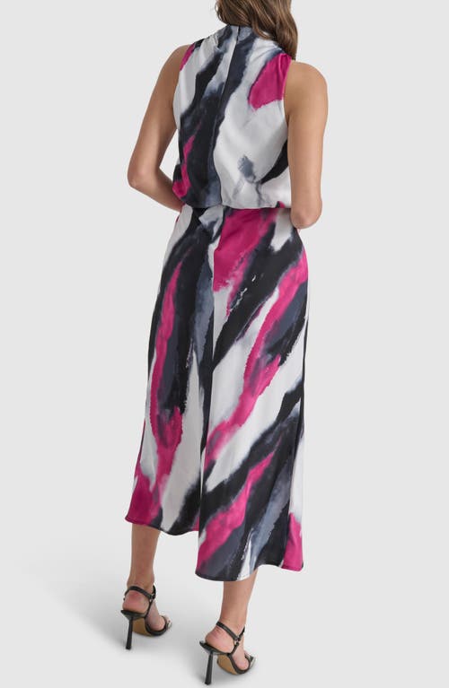 Dkny Abstract Print Sleeveless Satin Dress In Grey Geode