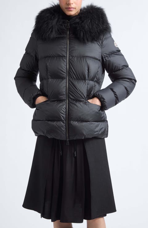 Boed Down Puffer Jacket with Genuine Shearling Trim