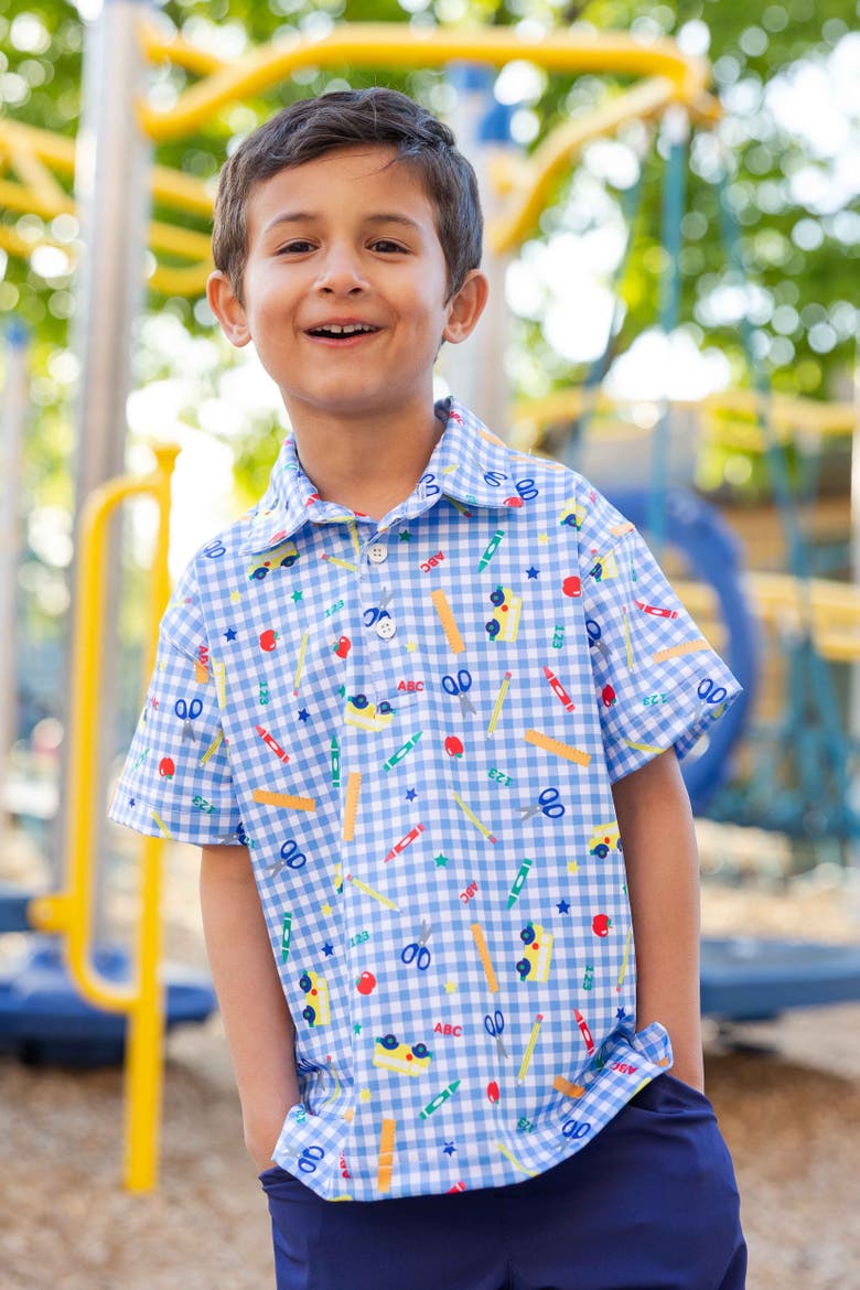 School Print Polo, Alternate, color, Blue/Multi