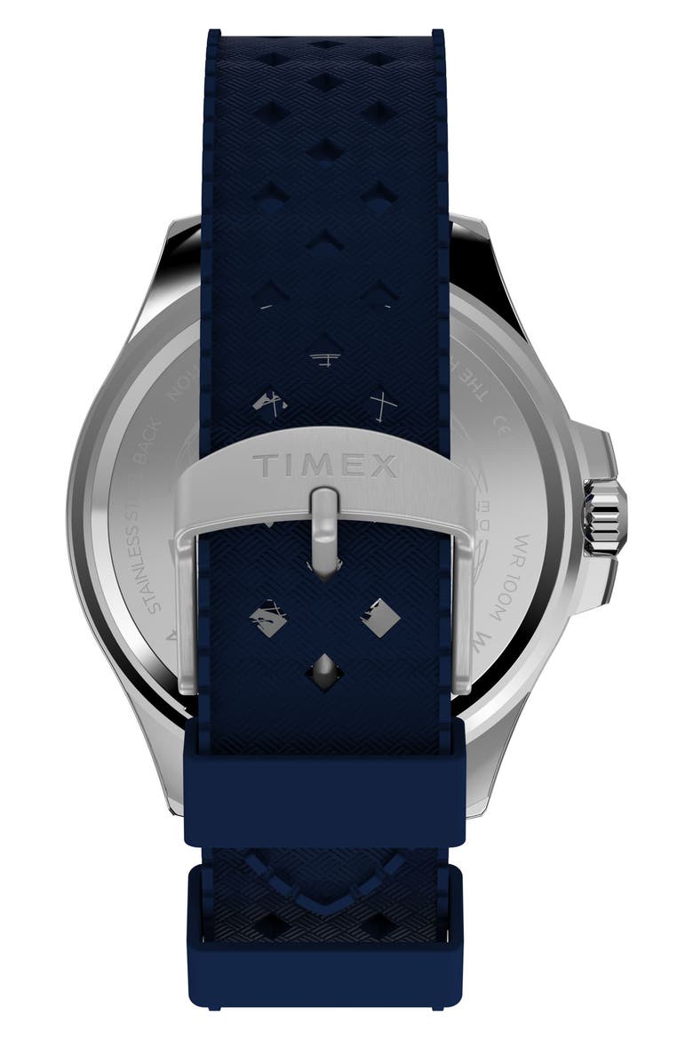 Harborside Coast Multifunction 43mm Synthetic Rubber Strap Watch, Alternate, color, BLUE/ SILVER-TONE