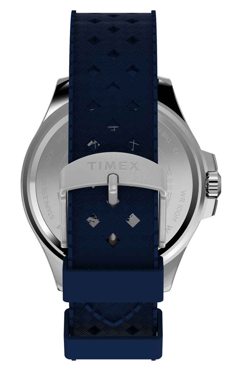 Timex<sup>®</sup> Harborside Coast Multifunction 43mm Synthetic Rubber Strap Watch, Alternate, color, Blue/ Silver-Tone