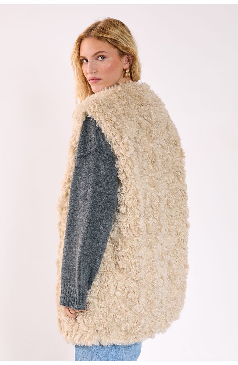 NASTY GAL Curly Faux Fur Borg Gilet, Alternate, color, Ecru