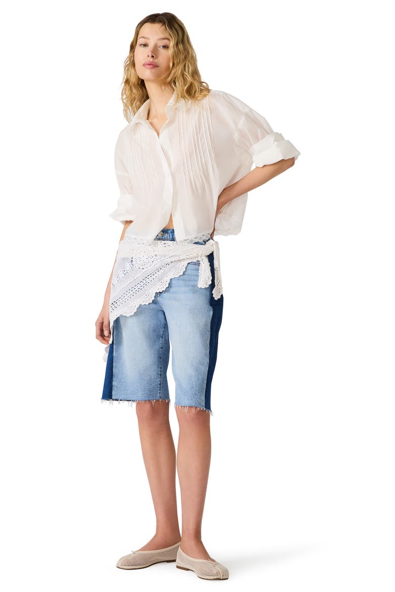 Delphi Lace & Pleat Detail Cotton Button-Up Shirt, Alternate, color, ANTIQUE