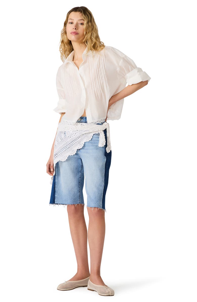 Steve Madden Delphi Lace & Pleat Detail Cotton Button-Up Shirt, Alternate, color, Antique