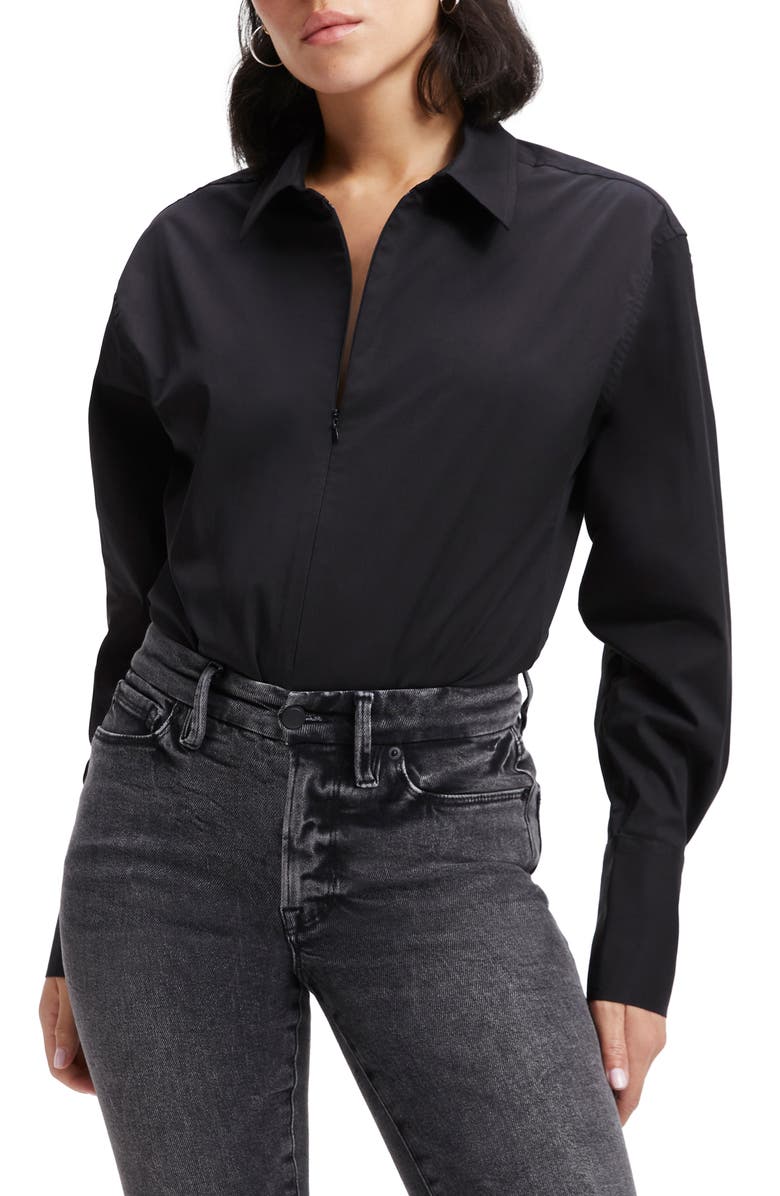Good American Zip Front Poplin Bodysuit, Main, color, 