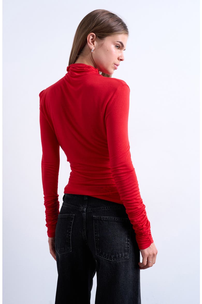 Funnel Neck Long Sleeve Top, Alternate, color, RED