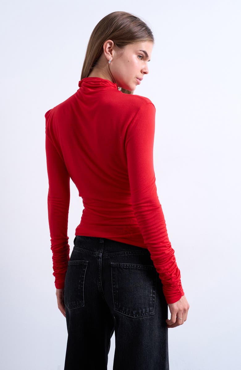 Topshop Funnel Neck Long Sleeve Top, Alternate, color, Red