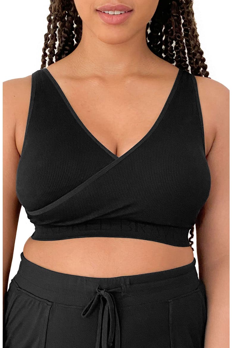 Busty Sublime Adjustable Crossover Nursing & Lounge Bra -Sizing Options from E-I Cup, Main, color, BLACK