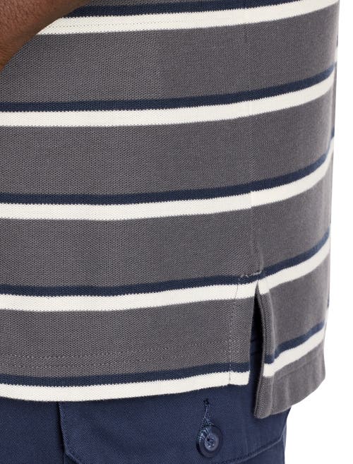 Harbor Bay By Dxl Big & Tall Striped Polo Shirt In Gray