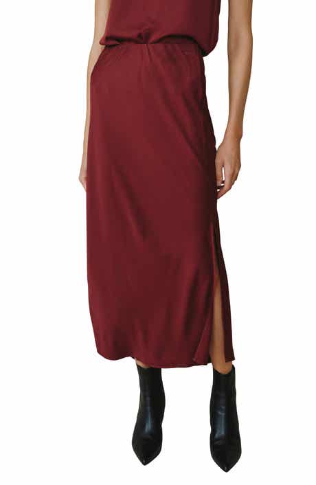 Side Slit Bias Satin Maxi Skirt