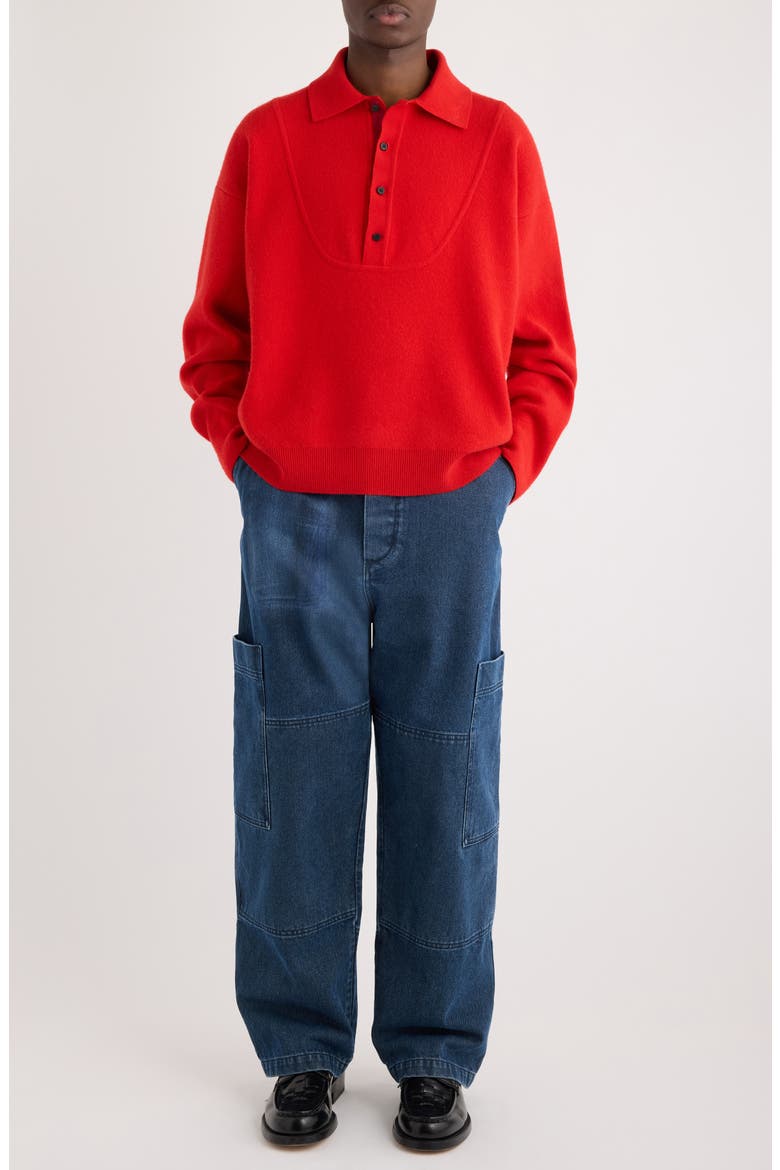 La Maille Vareuse Pallone Merino Wool & Cashmere Polo Sweater, Alternate, color, RED