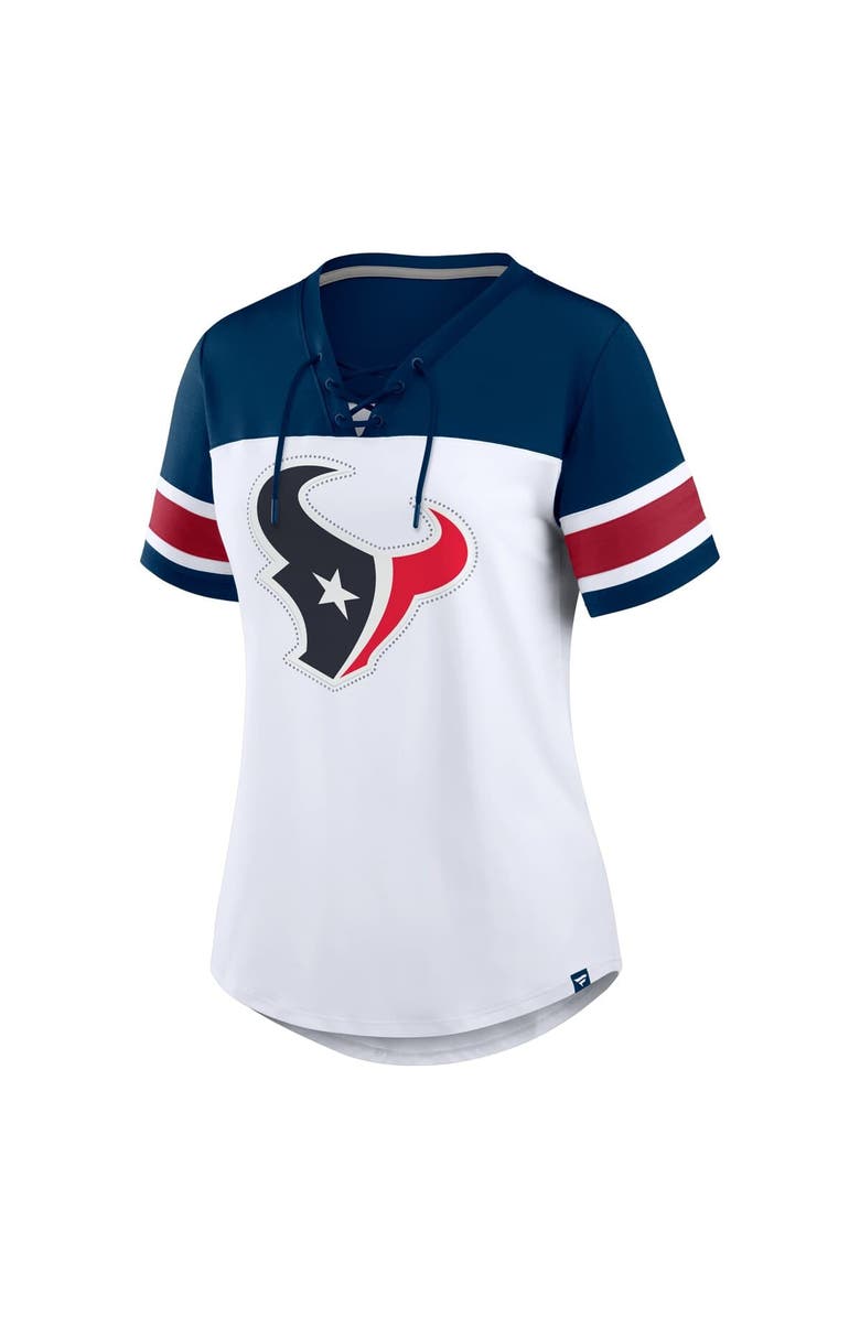 FANATICS Women's Fanatics White/Navy Houston Texans Athena Rhinestone Lace-Up V-Neck T-Shirt, Alternate, color, White