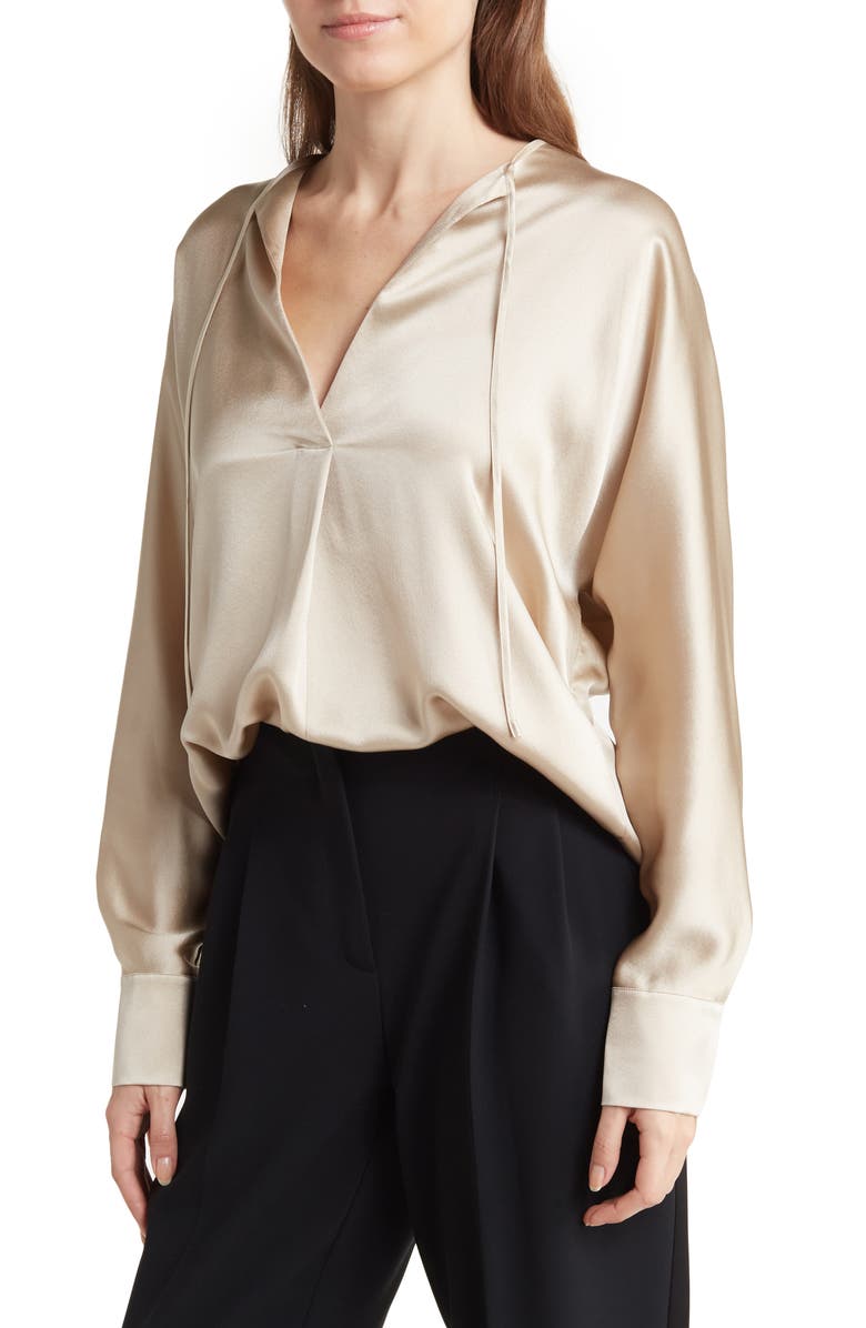 Vince Tie Neck Band Collar Blouse, Main, color, 