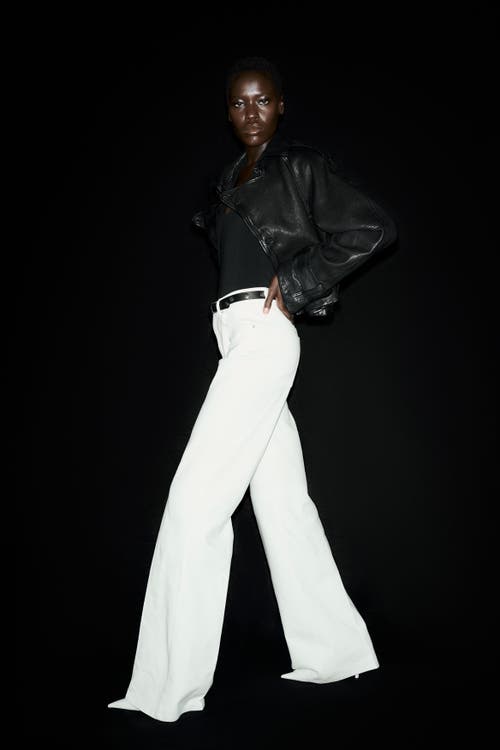 H&m Belted Bootcut Pants In White