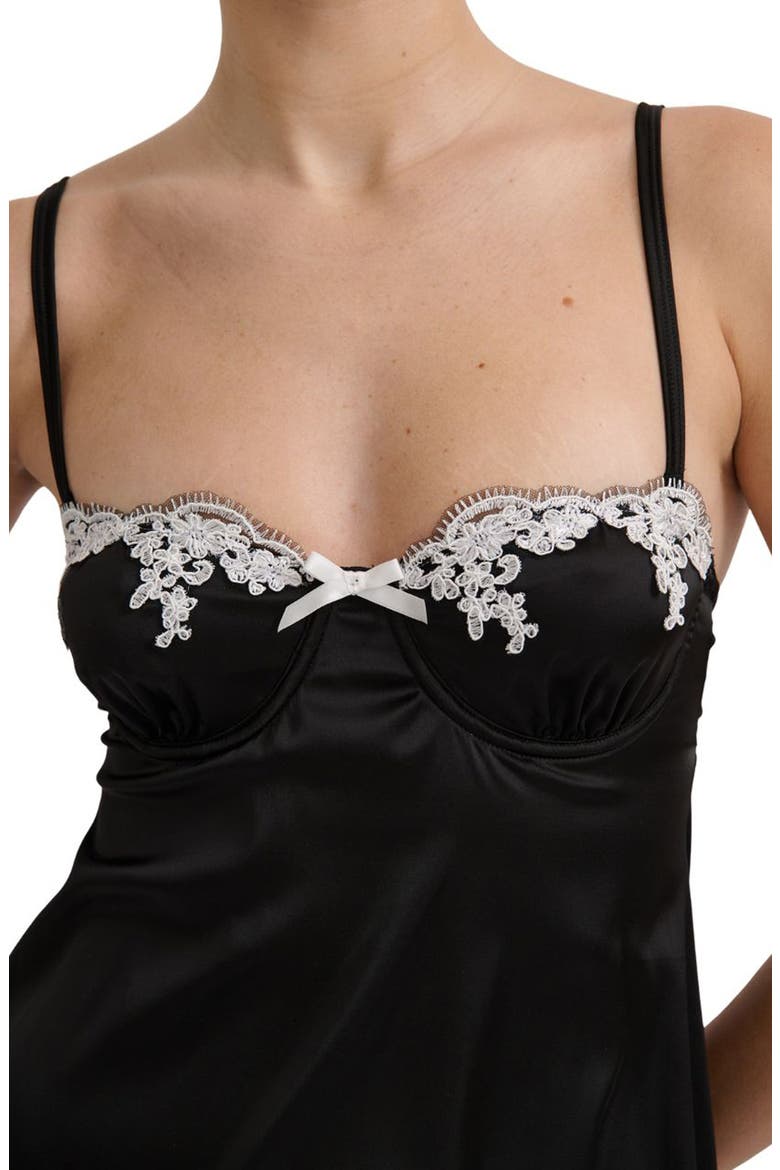 Jean Embroidered Underwire Satin Slip, Alternate, color, BLACK