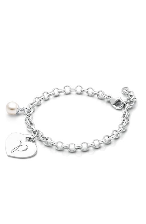 Sterling Silver Classic Charm Bracelet & Engraved Initial 6.25" Bracelet