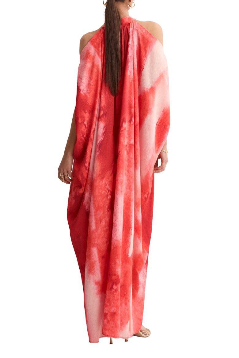 Print Cold Shoulder Maxi Dress, Alternate, color, RED