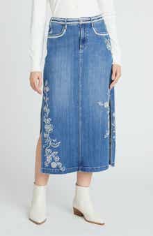 Driftwood Svetlana Ravishing Rosettes Denim Midi Skirt