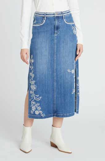 Driftwood Svetlana Ravishing Rosettes Denim Midi Skirt