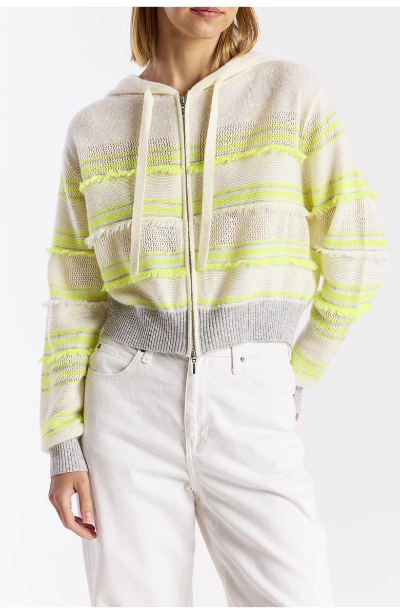 Brodie Pure Cashmere Handbag Stripe 100% Cashmere Hoodie, Alternate, color, Neon Yellow, Super Grey
