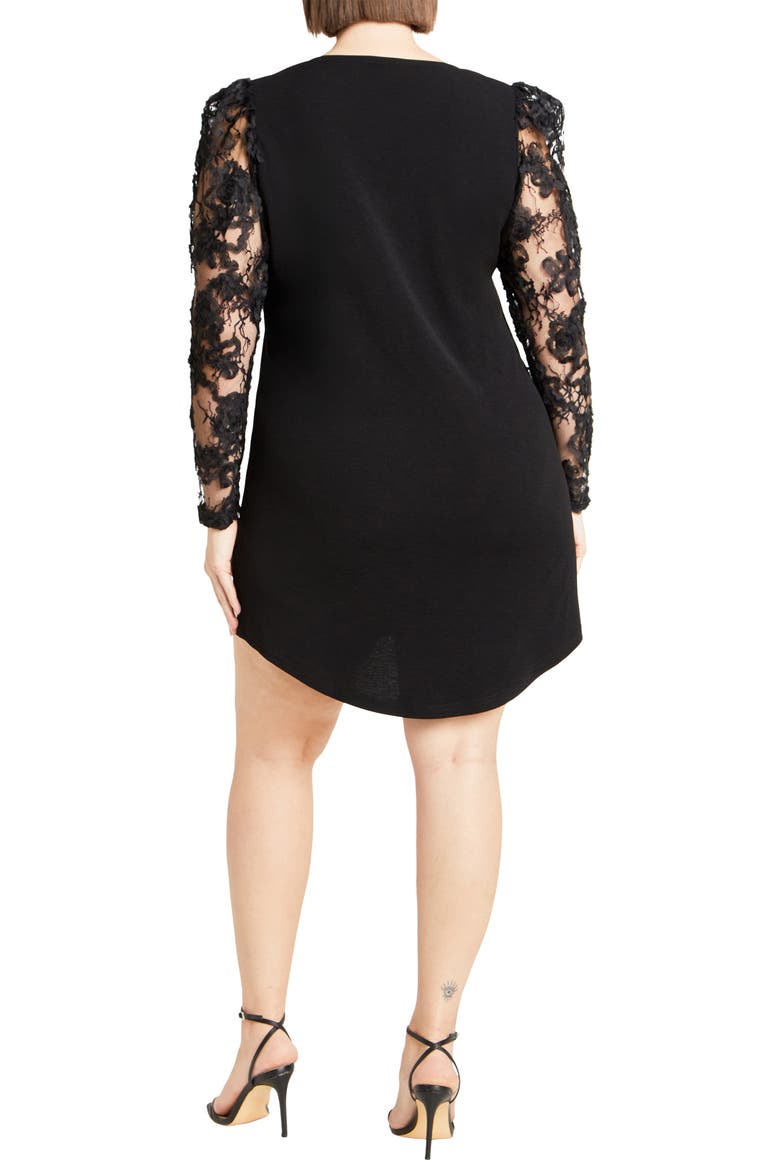 Keyla Sheer Long Sleeve Ponte Shift Minidress, Alternate, color, BLACK