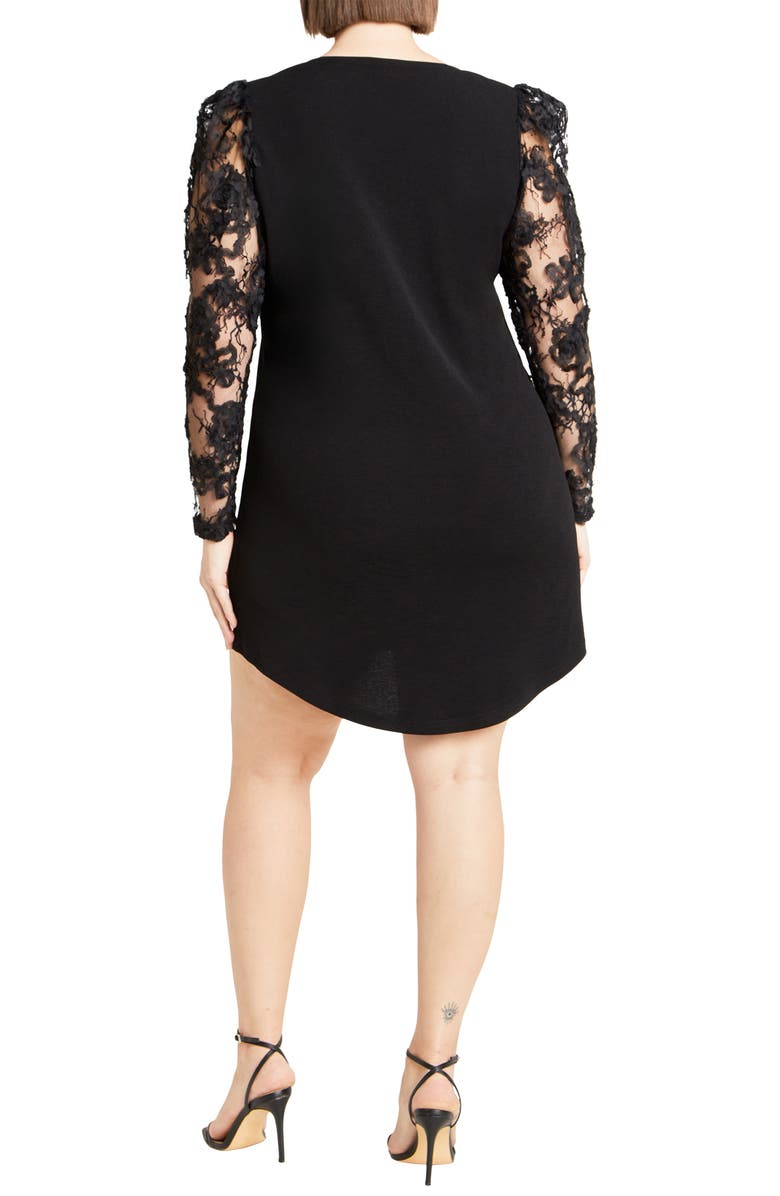 City Chic Keyla Sheer Long Sleeve Ponte Shift Minidress, Alternate, color, 