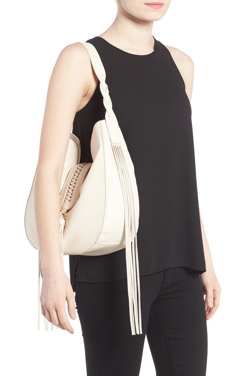 Phase 3 Lace-Up Tassel Faux Leather Hobo, Alternate, color,