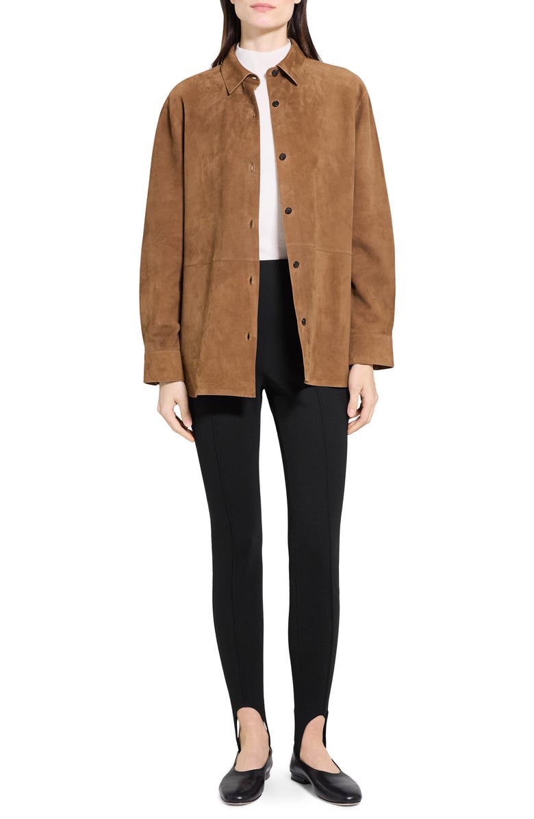 Theory Classic Boxy Fit Suede Shirt Jacket, Alternate, color, Deep Tobacco