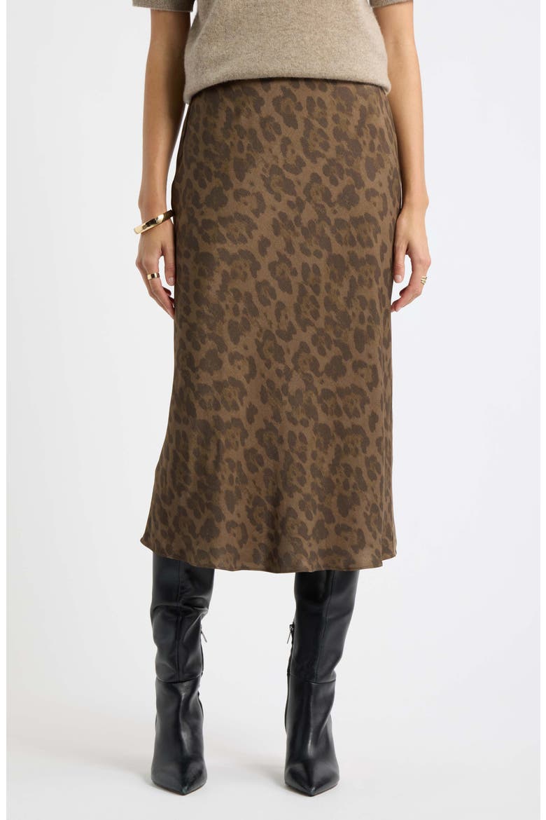 Bias Cut Satin Skirt, Main, color, BROWN CUB ANIMAL SPOT