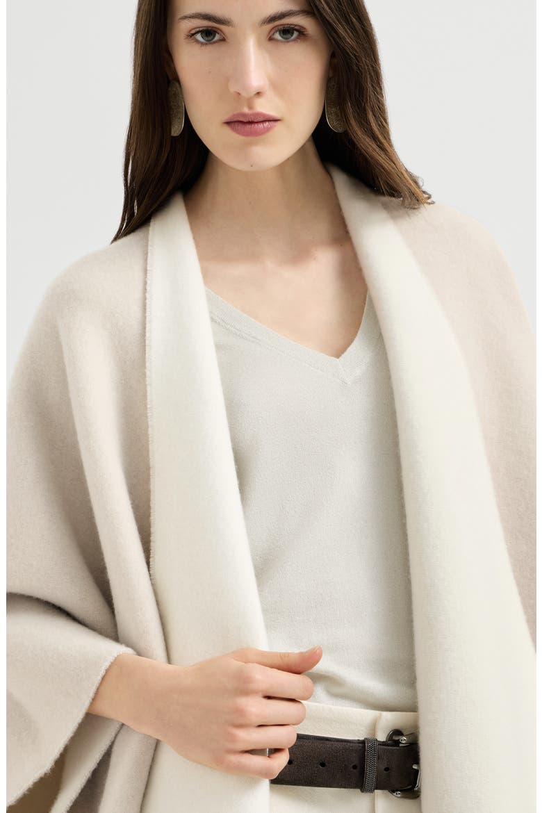 Wool and cashmere double knit reversible poncho, Alternate, color, Panama