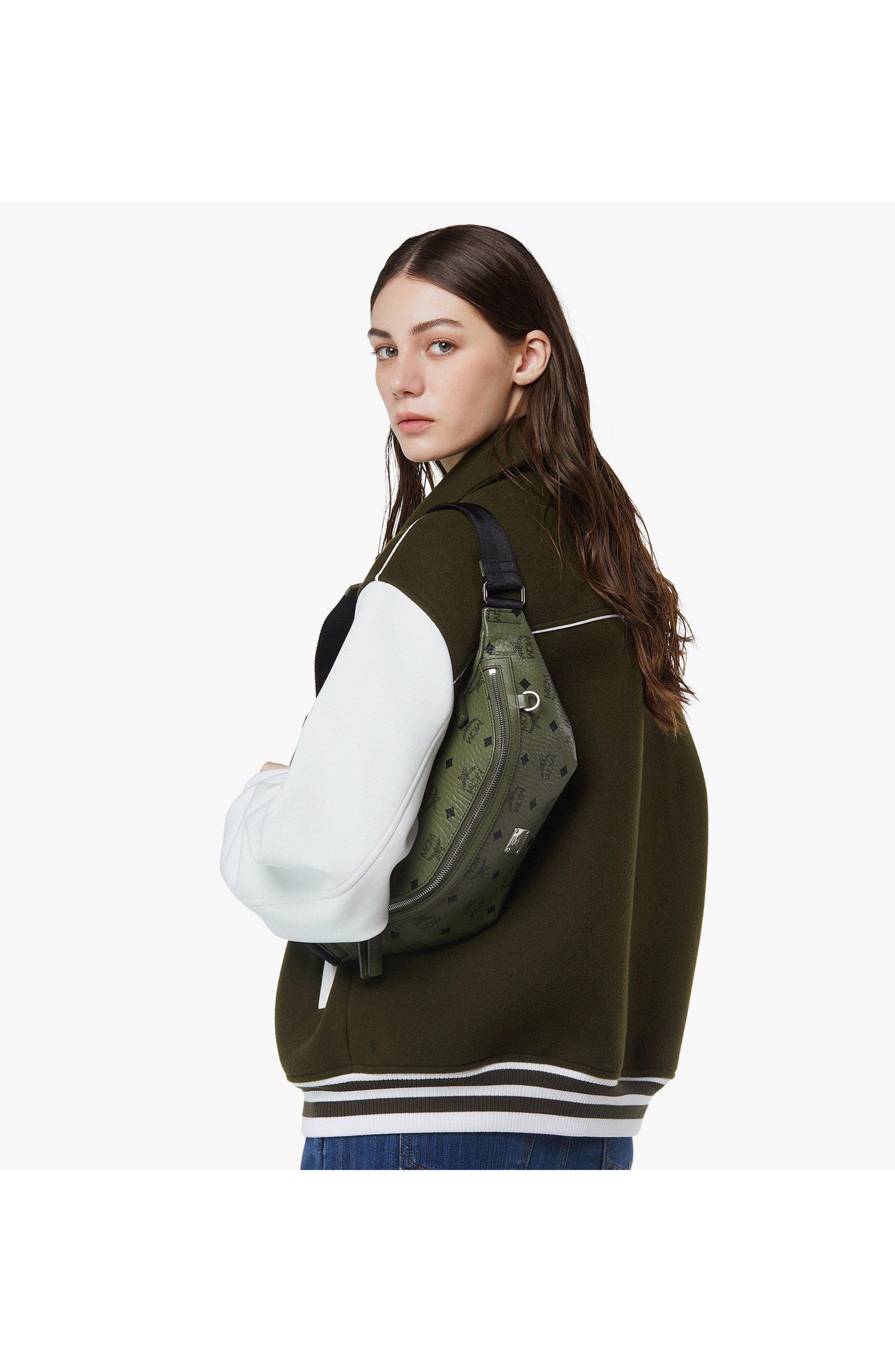 MCM Fursten Belt Bag in Visetos, Alternate, color, Khaki Moss