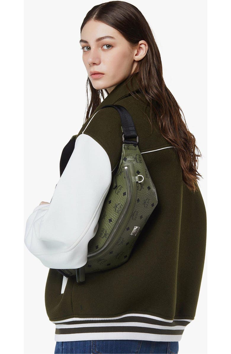 MCM Fursten Belt Bag in Visetos, Alternate, color, Khaki Moss