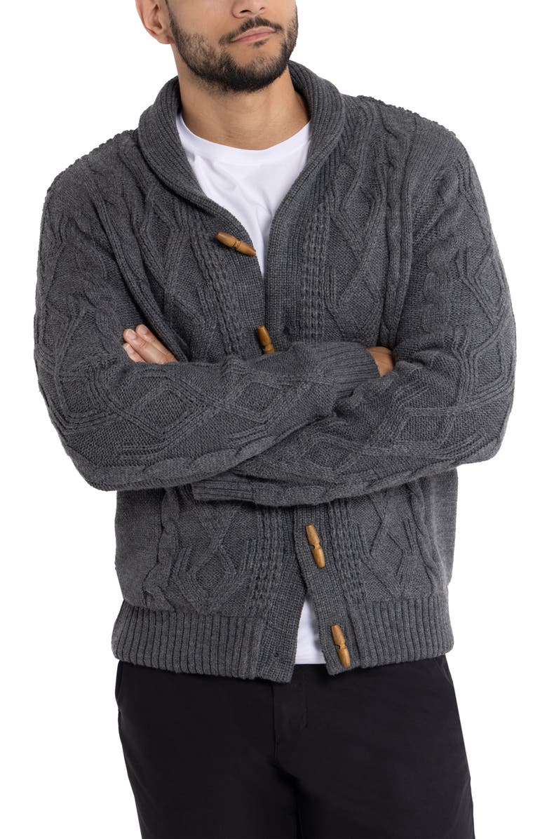 XRAY Shawl Collar Cable Knit Cardigan, Alternate, color, Charcoal