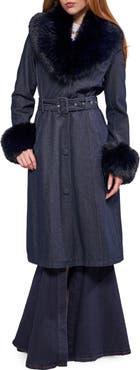 AZALEA WANG Kaya Faux Leather Trench Coat with Faux Fur Trim