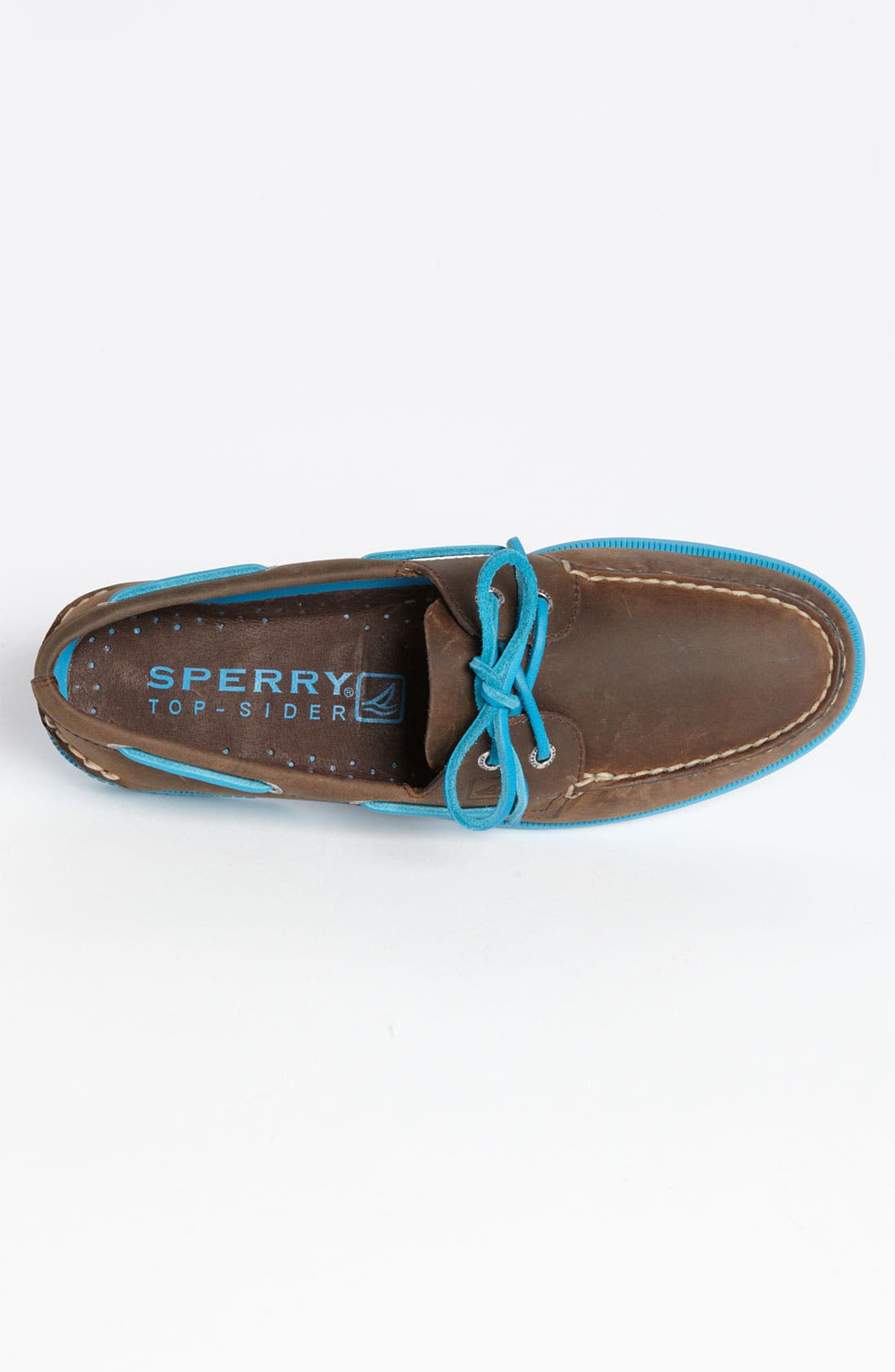 Sperry Top-Sider® 'Authentic Original 2-Eye' Boat Shoe, Alternate, color, DARK BROWN/ NEON BLUE