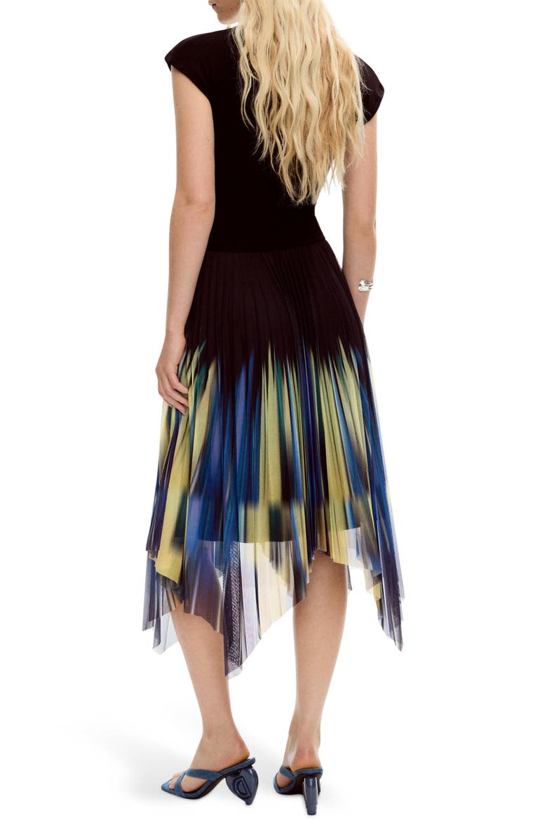 Desigual Pleated Handkerchief Hem Dress, Alternate, color, Navy Blue