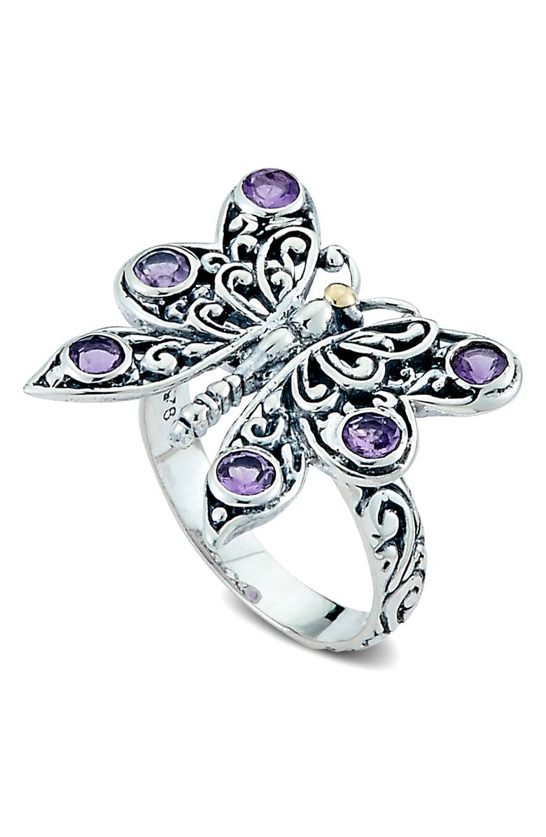 SAMUEL B. Sterling Silver & 18K Gold Amethyst Butterfly Ring, Main, color, 