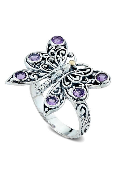 Sterling Silver & 18K Gold Amethyst Butterfly Ring