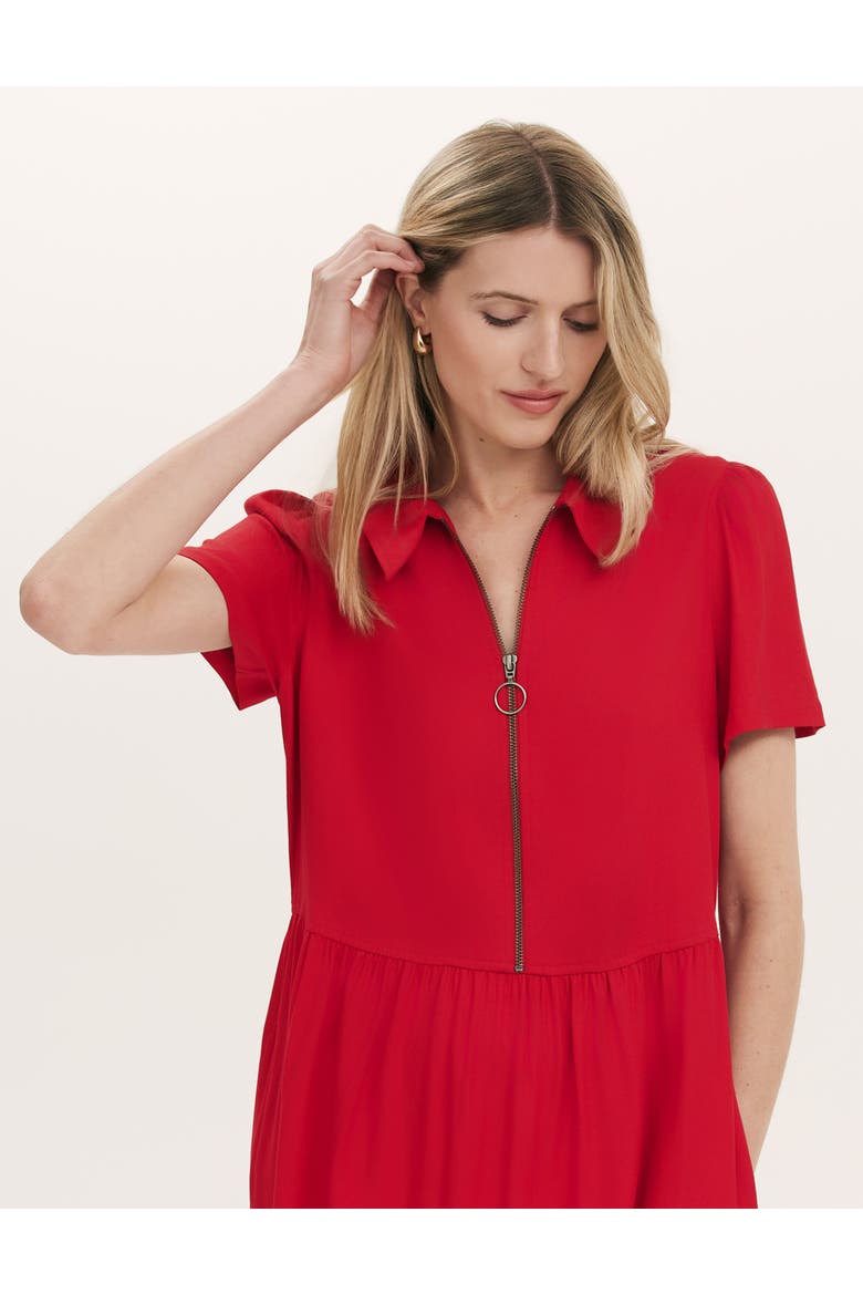 Orion Zip Front Midi Shirt Dress, Alternate, color, Red