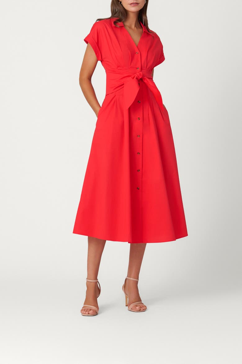Cotton Poplin Beatrice Dress, Main, color, Tomato