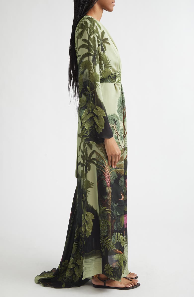 Johanna Ortiz Rodeo Rhythms Long Sleeve Silk Maxi Dress, Alternate, color, Green
