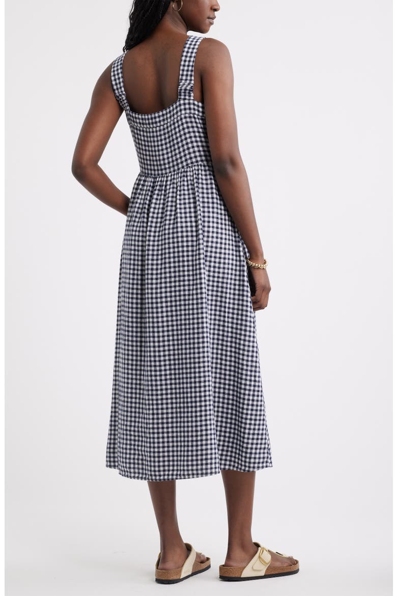 Checkered Button Front Midi Dress, Alternate, color, NAVY WHITE GINGHAM