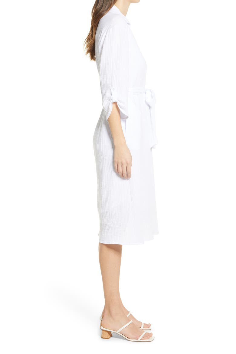Textured Midi Shirtdress, Alternate, color, WHITE