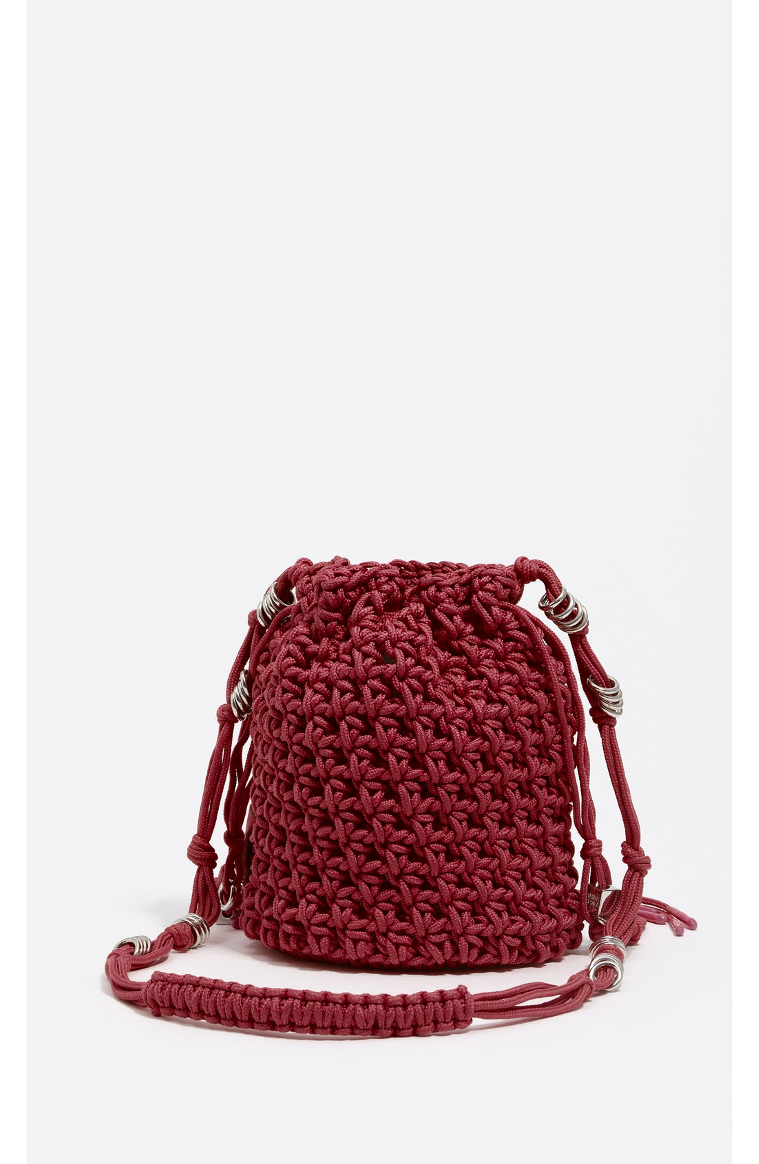 Bimba y Lola Mini Braided Bucket Bag, Alternate, color, Garnet